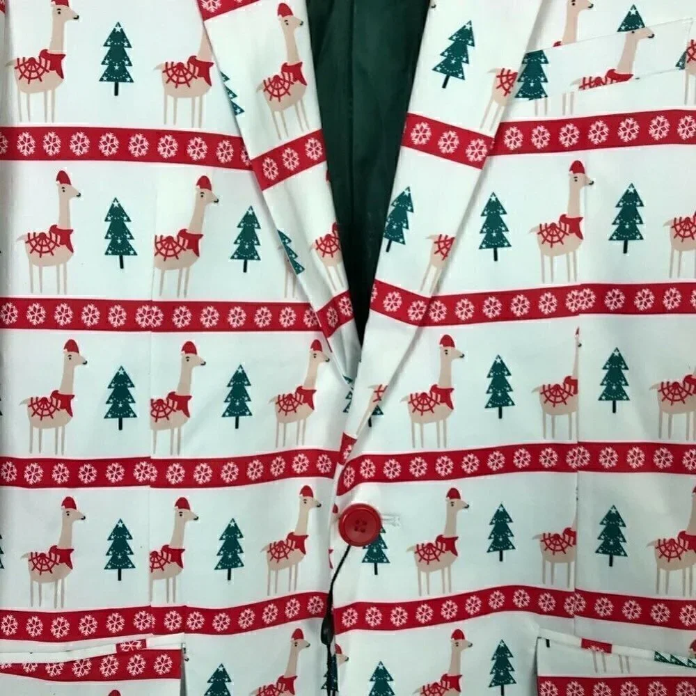 Suslo Couture Suit Jacket White Red Christmas S 38